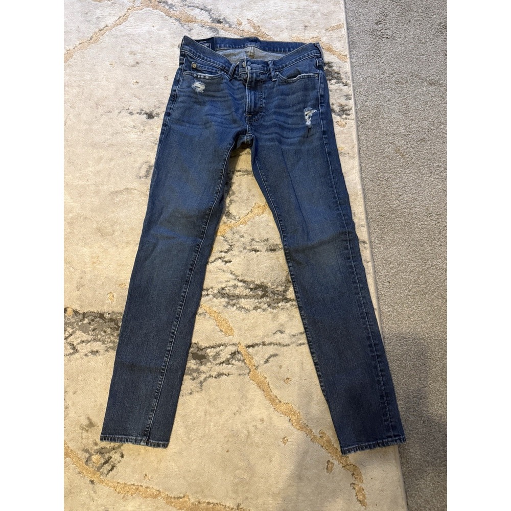 Abercrombie & Fitch Langdon Skinny Stretch Distressed Dark Wash Blue Jeans